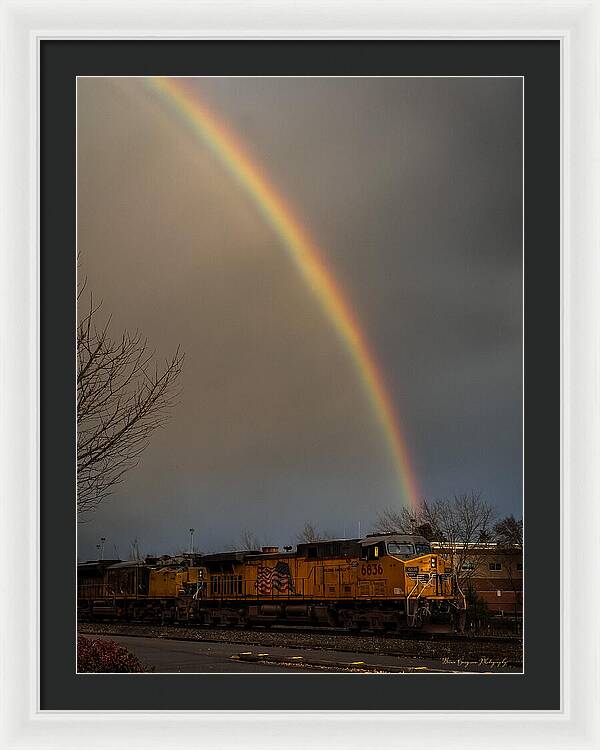 Train at the end of the rainbow - Framed Print
