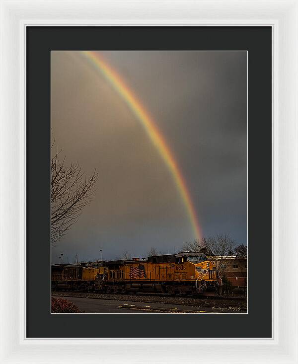 Train at the end of the rainbow - Framed Print