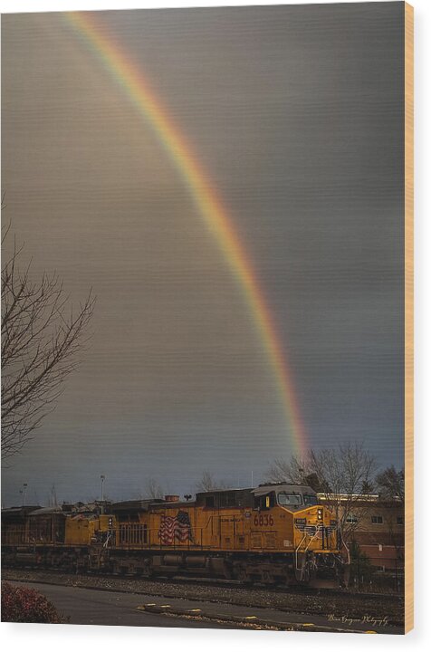 Train at the end of the rainbow - Wood Print