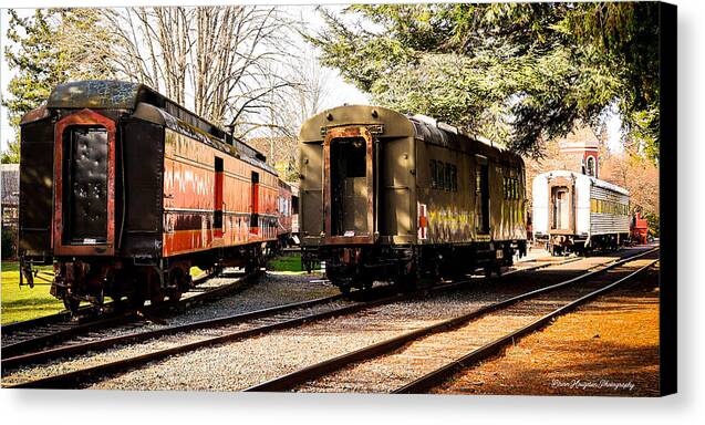 Vintage Train Cars on Tracks - Canvas Print