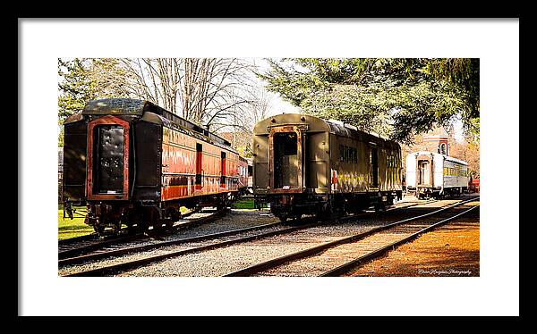 Vintage Train Cars on Tracks - Framed Print