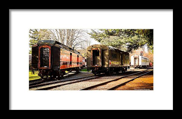 Vintage Train Cars on Tracks - Framed Print