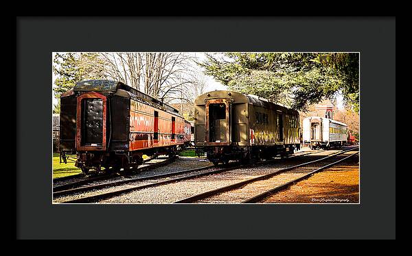 Vintage Train Cars on Tracks - Framed Print