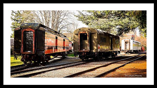 Vintage Train Cars on Tracks - Framed Print