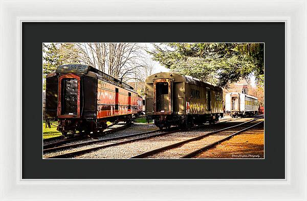 Vintage Train Cars on Tracks - Framed Print
