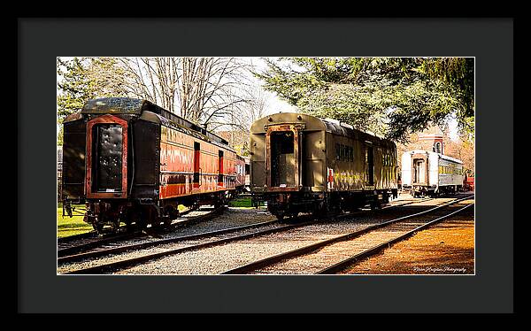 Vintage Train Cars on Tracks - Framed Print