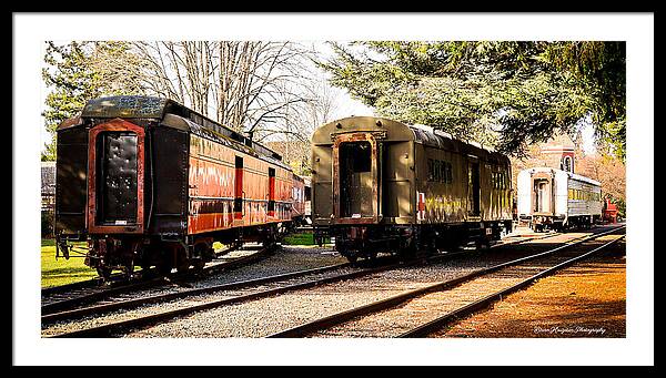 Vintage Train Cars on Tracks - Framed Print