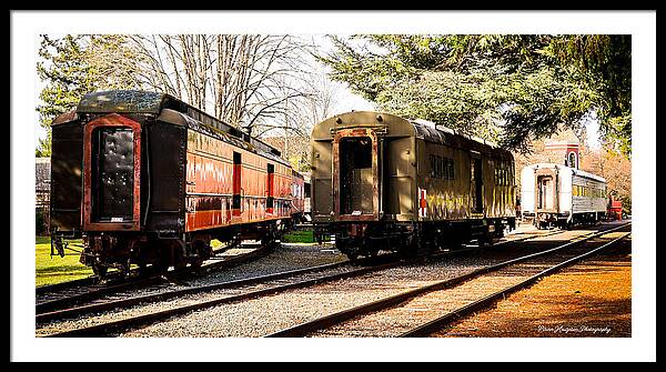 Vintage Train Cars on Tracks - Framed Print