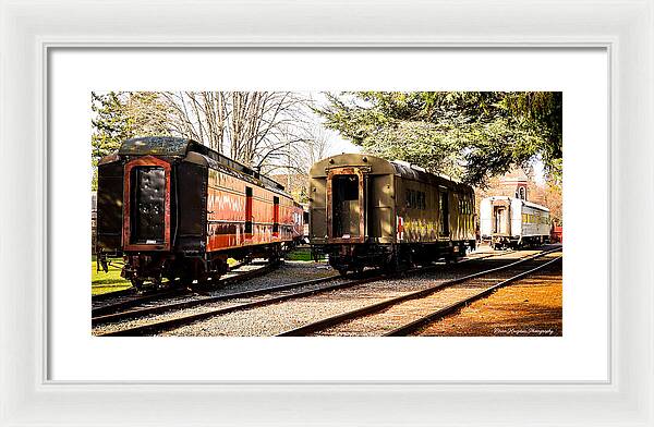 Vintage Train Cars on Tracks - Framed Print