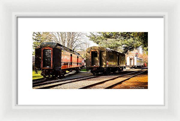 Vintage Train Cars on Tracks - Framed Print