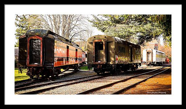 Vintage Train Cars on Tracks - Framed Print