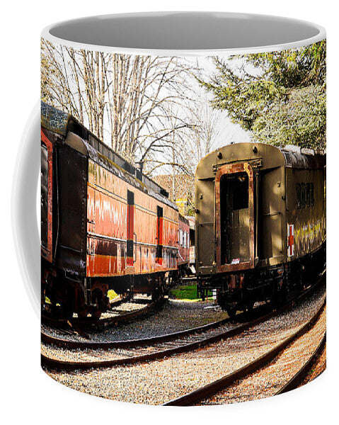 Vintage Train Cars on Tracks - Mug