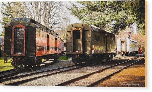 Vintage Train Cars on Tracks - Wood Print