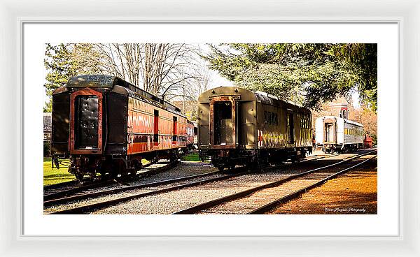 Vintage Train Cars on Tracks - Framed Print