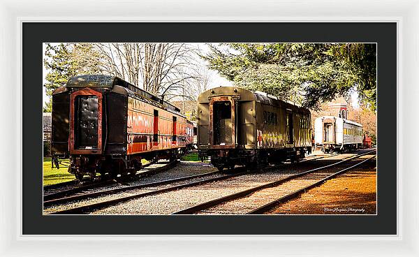 Vintage Train Cars on Tracks - Framed Print