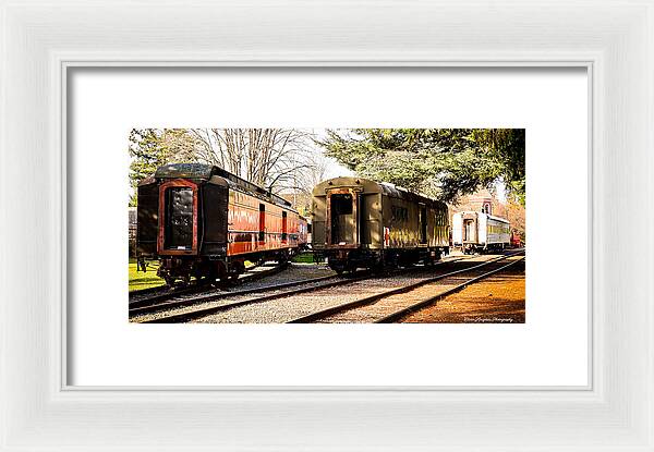 Vintage Train Cars on Tracks - Framed Print