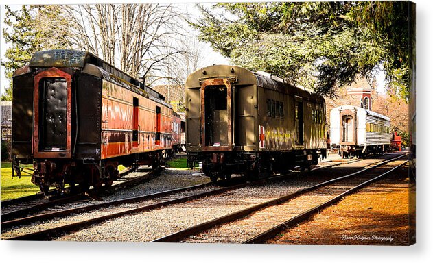 Vintage Train Cars on Tracks - Acrylic Print