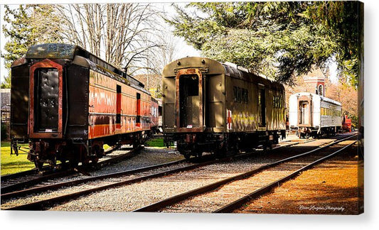 Vintage Train Cars on Tracks - Acrylic Print