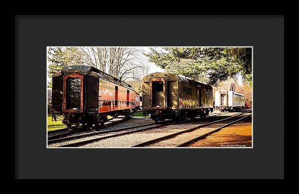 Vintage Train Cars on Tracks - Framed Print