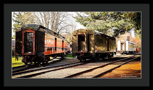Vintage Train Cars on Tracks - Framed Print