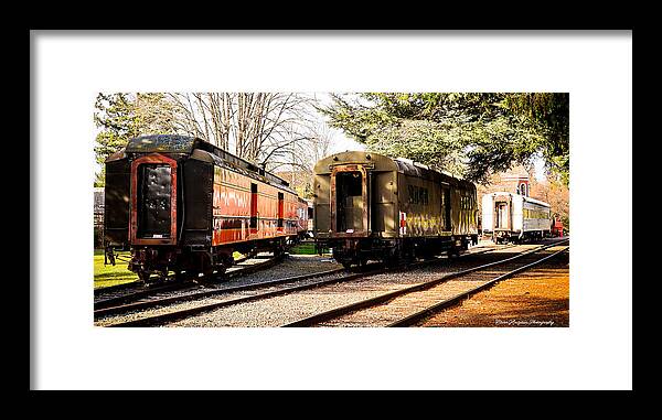 Vintage Train Cars on Tracks - Framed Print