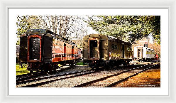 Vintage Train Cars on Tracks - Framed Print