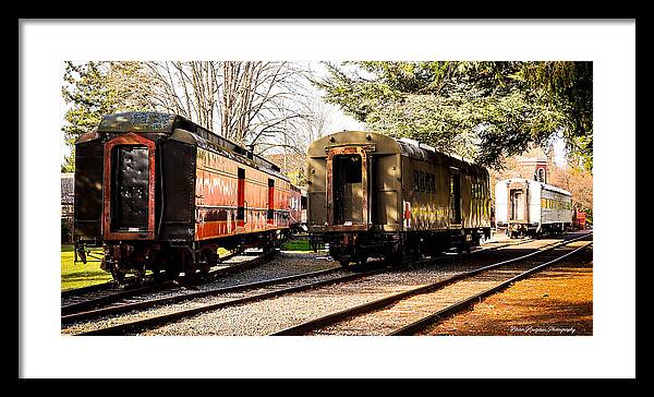 Vintage Train Cars on Tracks - Framed Print