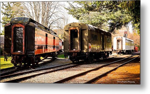 Vintage Train Cars on Tracks - Metal Print