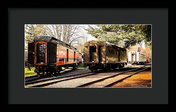 Vintage Train Cars on Tracks - Framed Print