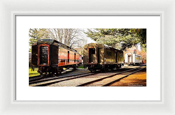 Vintage Train Cars on Tracks - Framed Print