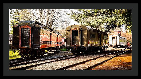 Vintage Train Cars on Tracks - Framed Print